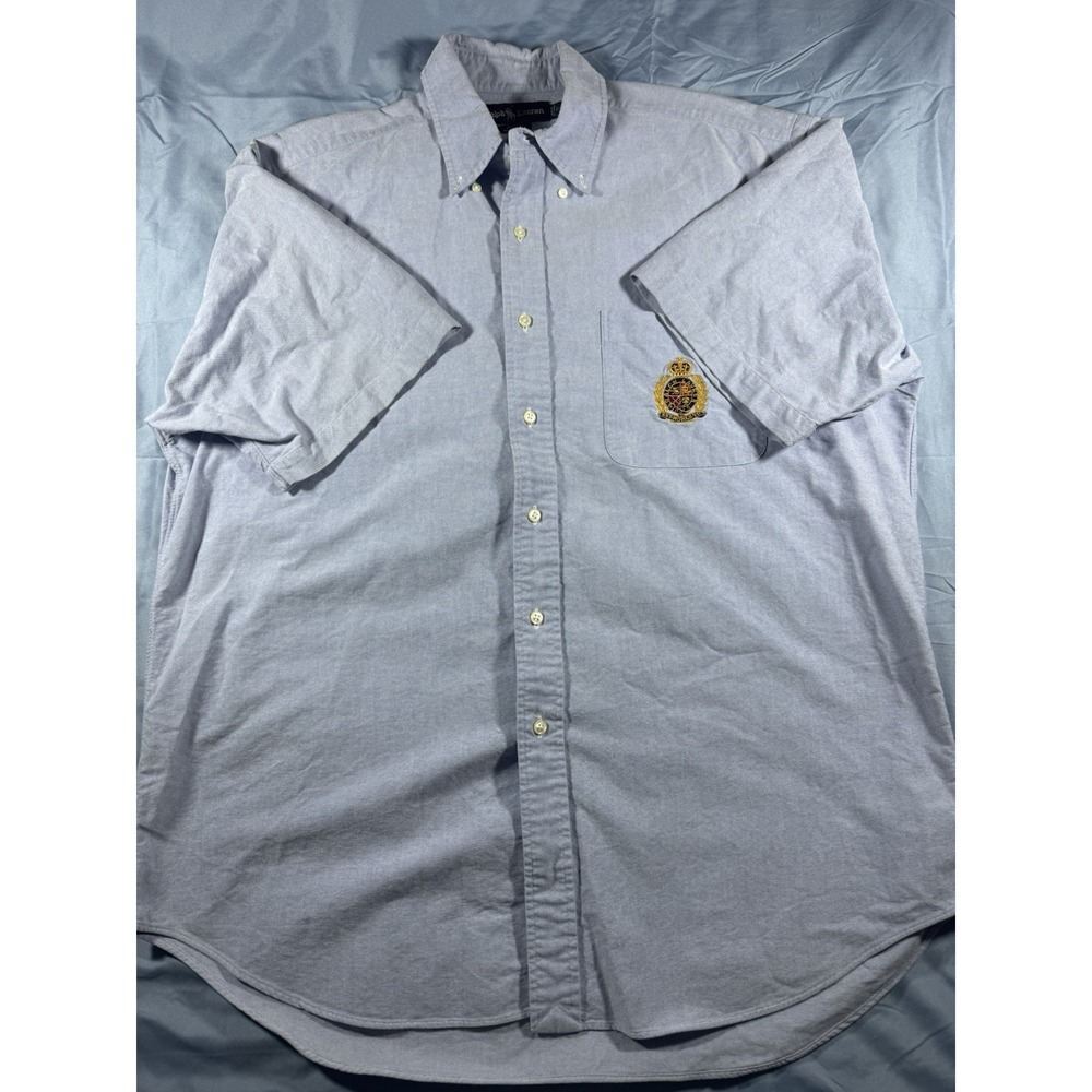 Vintage Ralph Lauren Men's Blue Short Sleeve Botton Up Shirt Size Large
